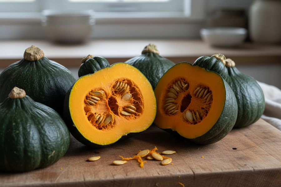 burgess buttercup, cut in half with some whole ones around